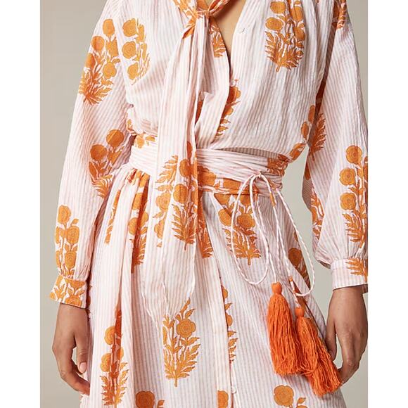 J Crew x SZ Blockprints Wrap Shirt Dress S NWT Floral Orange Poppy CK512 J.Crew - Picture 3 of 4